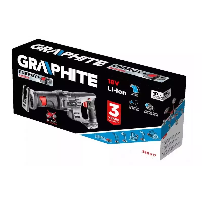 Graphite akumuliatorinis Energy+ 18V, Li-Ion siaurapjūklis, be akumuliatoriaus