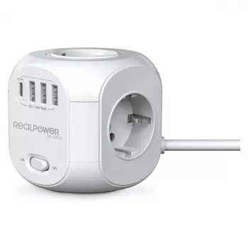 RealPower PowerBox 431 maitinimo ilgintuvas 1,8 m 4 kintamosios srovės lizdai patalpų naudojimui balta