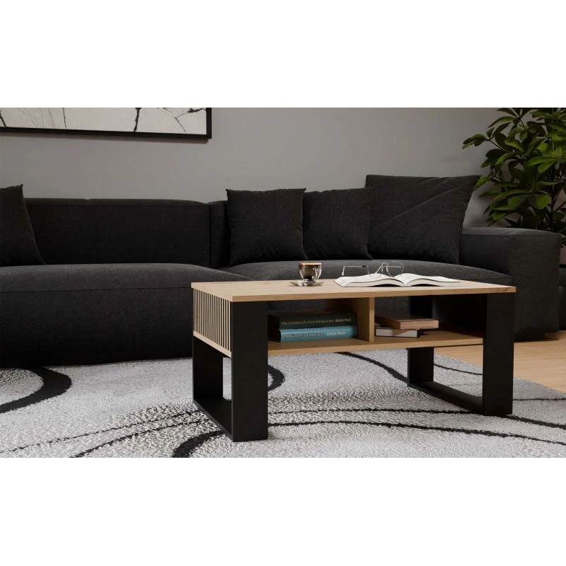 Kavos staliukas top e shop STOLIK KAWOWY ŁAWA MODERN 2P plonas Dąb Artisan juodos juostelės