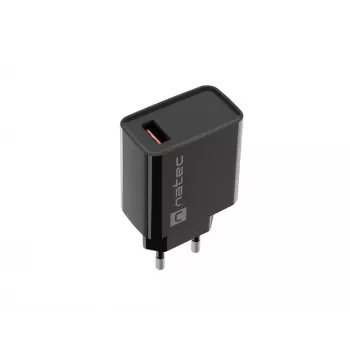 NATEC AC greitas įkrovimas vidinis laidinis įkroviklis Ribera — 18W (5–15V, iki 3A), 1× USB-A, Huawei FCP/SCP, juodas
