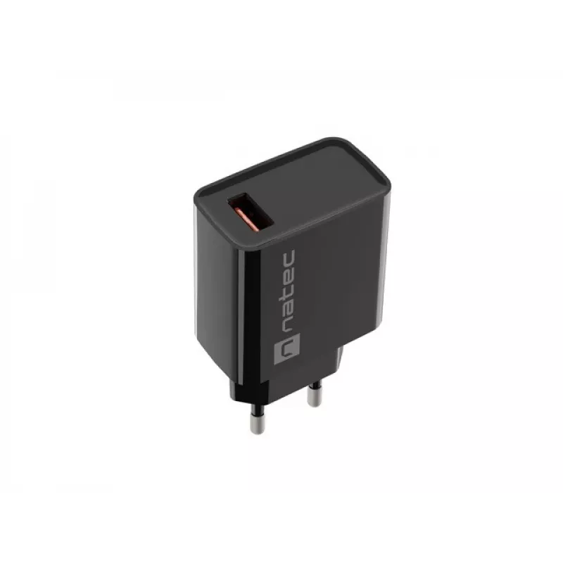 NATEC AC greitas įkrovimas vidinis laidinis įkroviklis Ribera — 18W (5–15V, iki 3A), 1× USB-A, Huawei FCP/SCP, juodas