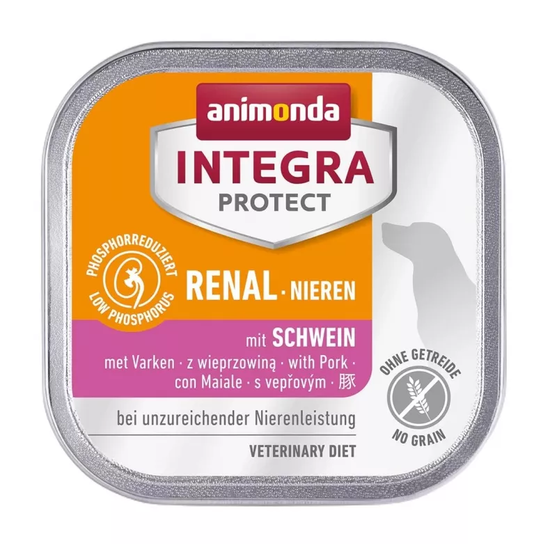 Šlapias šunų maistas animonda Integra Protect Nieren su kiauliena, suaugusiems, 150 g dėklas, 73% drėgmės, 16% riebalų