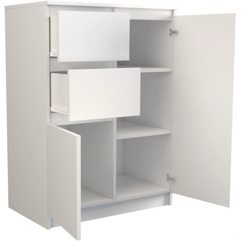 Top e shop 2D2S BIEL komoda — 2 stalčiai, balta, 700×400×970 mm, medžio drožlių plokštė