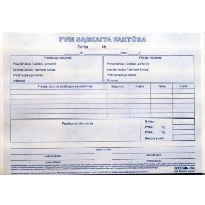 PVM sąskaita faktūra 1+1 SC, A5, 2 × 50 l.