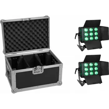 LED šviestuvų rinkinys EUROLITE CLS-9 QCL RGB/WW 9x7W — 9 šviestuvai, QCL RGB/WW šviesos diodai, po 7 W