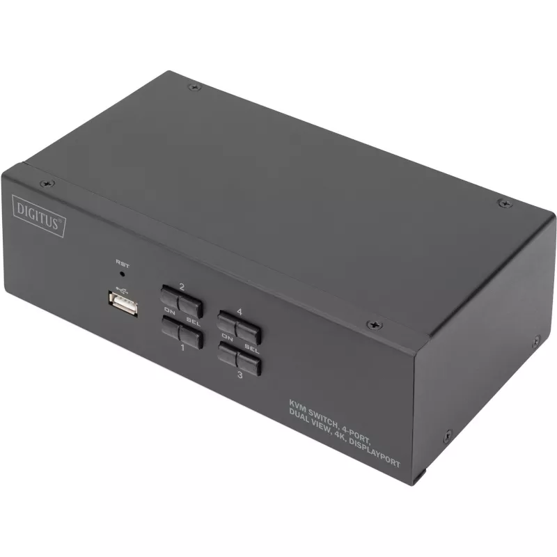 DIGITUS KVM jungiklis, 4 prievadų, dviejų ekranų, 4K, DisplayPort®