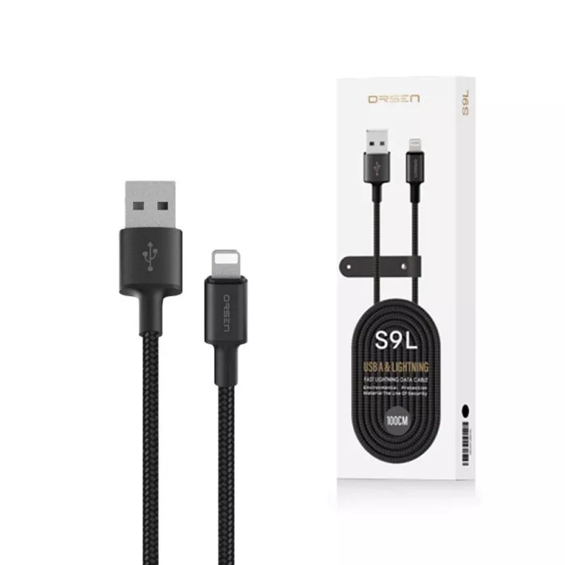 USB-A į Lightning laidas Orsen S9L 1 m 2,1 A — juodas