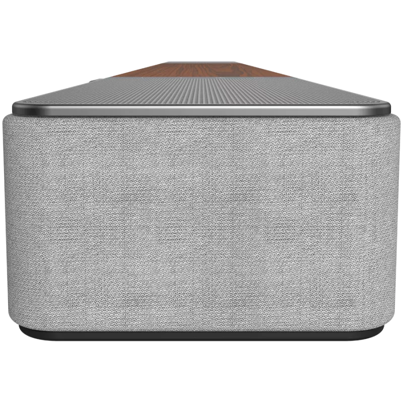 Garso juostos garsiakalbis KLIPSCH 1073541 — 3.1.2 kanalai, 100 W RMS, įmontuotas žemų dažnių garsiakalbis, pilka/riešutmedžio spalva
