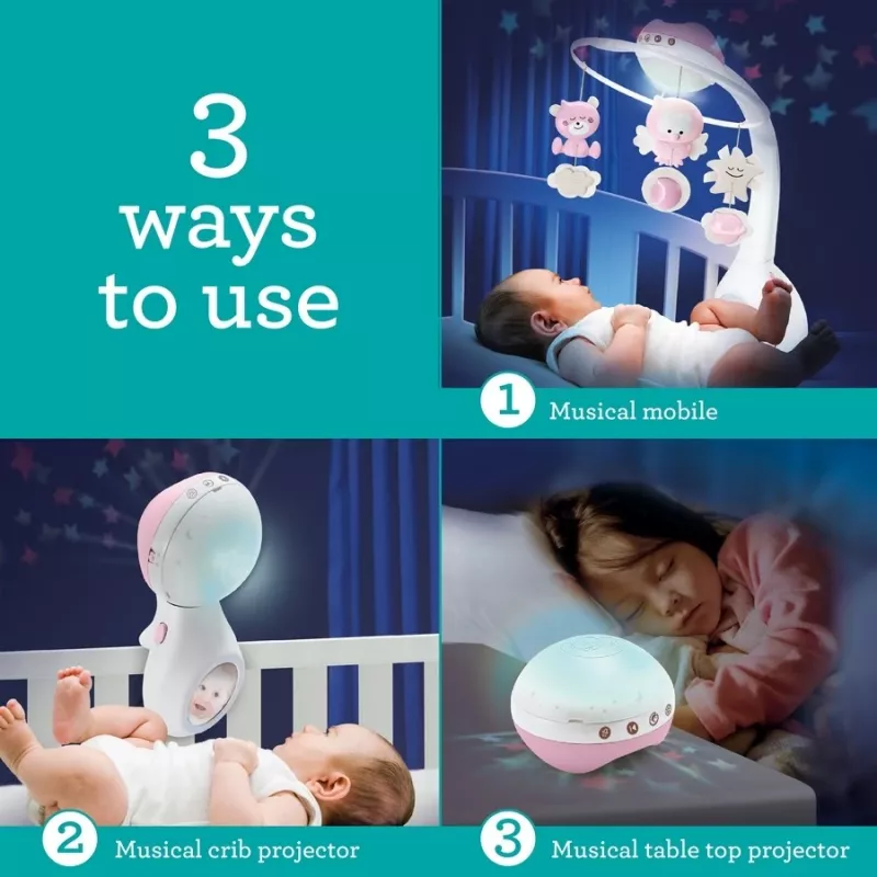 Kūdikių muzikinė dėžutė B-kids 3in1 Infantino 150302050 — pudrinė rožinė, 3-in-1 raminantis žaislas
