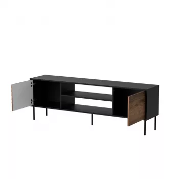 TV spintelė cama meble EF CORTINA 180×40×60 cm, viršus juodas, rėmas riešutmedžio