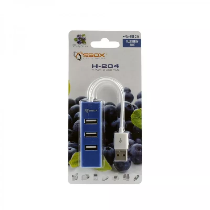 Sbox H-204 USB 4 Ports USB HUB Blueberry Mėlyna