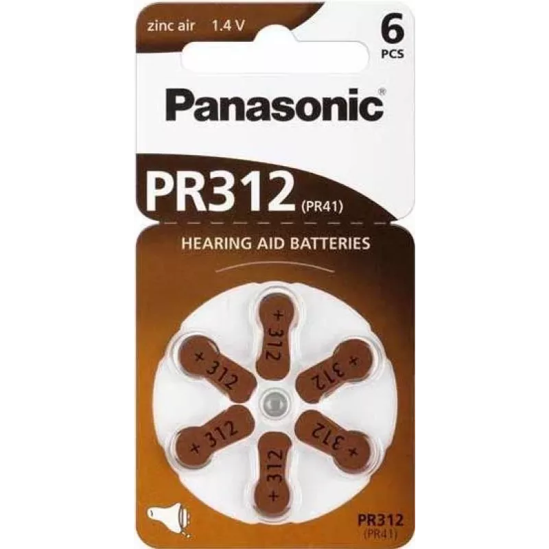 Klausos aparatų baterijos Panasonic PR 312 cinko-oro 170 mAh — 6 vnt. pakuotė