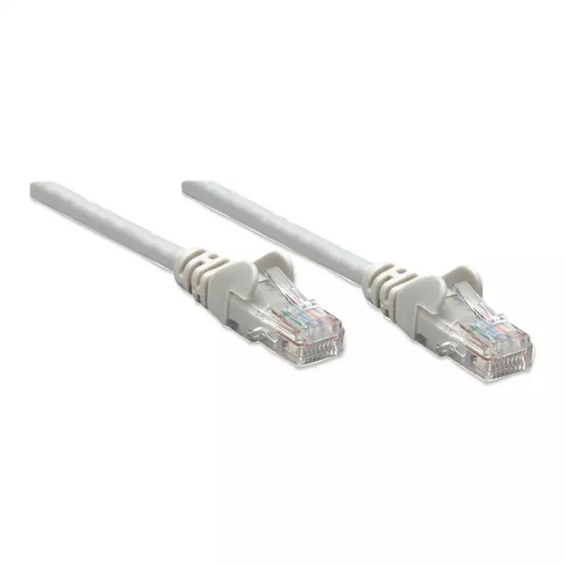 Intellinet tinklo kabelis, Cat6, 2 m, pilkas, CCA, U/UTP, PVC, RJ45, paauksuoti kontaktai, be užkliuvimų, su apsauginiu gaubteliu, garantija visam laikui