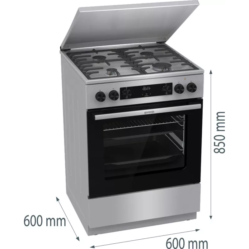 Gorenje GKS6C71XF laisvai pastatoma viryklė su orkaite, sidabrinė