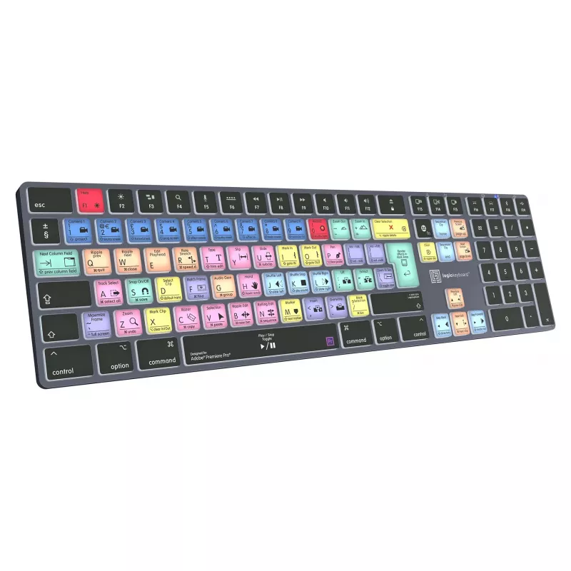 LogicKeyboard Titan DE Mac klaviatūra, skirta Adobe Premiere Pro CC — vokiškas išdėstymas