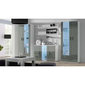 Servantėlė cama meble SOHO S7, 120 cm, balta/pilka blizgi, 3 durys, 4 lentynos