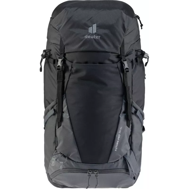 Kuprinė Deuter Futura Pro 38 L — 38 L žygių ir alpinizmo kuprinė, Vėdinama nugara, Juosmens diržas, Krūtinės diržas, Juoda