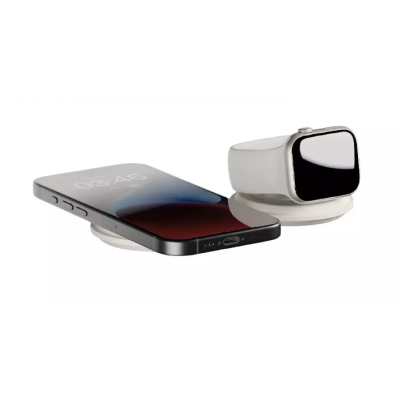 Vidaus 2-in-1 belaidis įkroviklis native union Voyage 2-In-1 Wireless Charger Sandstone USB išmaniųjų telefonų suderinamumas šviesiai pilkas