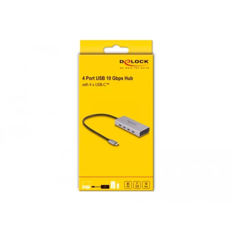 DeLOCK USB šakotuvas 10 Gbps Type-C 4 prievadai PD 85W 30cm laidas