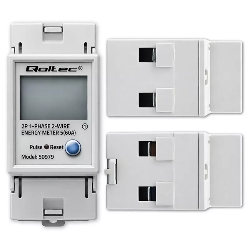 Energijos skaitiklis QOLTEC Vienfazis DIN bėgiui 230V (MPN 50979)