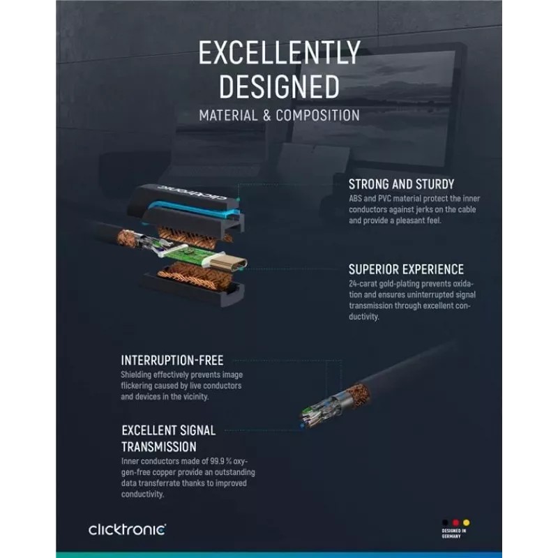 Clicktronic USB-C į HDMI kabelis. M/M. Mėlynas. 2,0 m (44929)