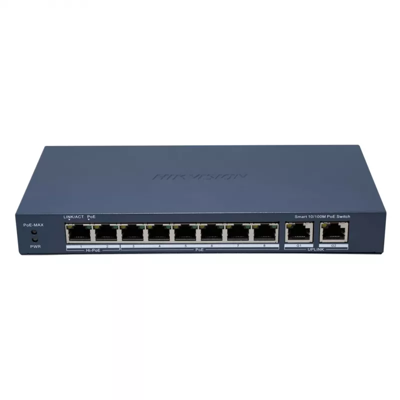 Hikvision DS-3E1310HP-EI(B) tinklų sietuvas valdomas Fast Ethernet (10/100) Power over Ethernet (PoE) pilkas