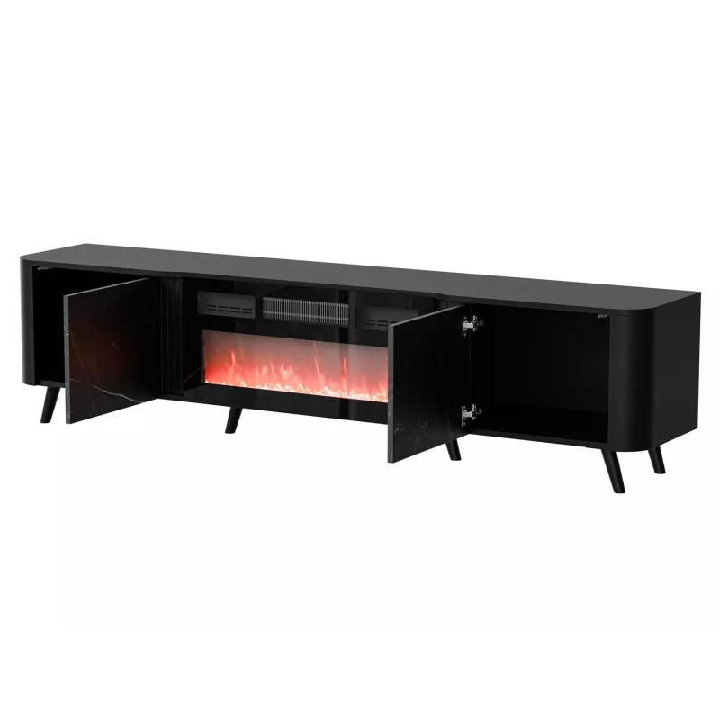 TV spintelė Cama Meble Volare 200 x 39 x 49 cm, juoda/san sebastian su židiniu
