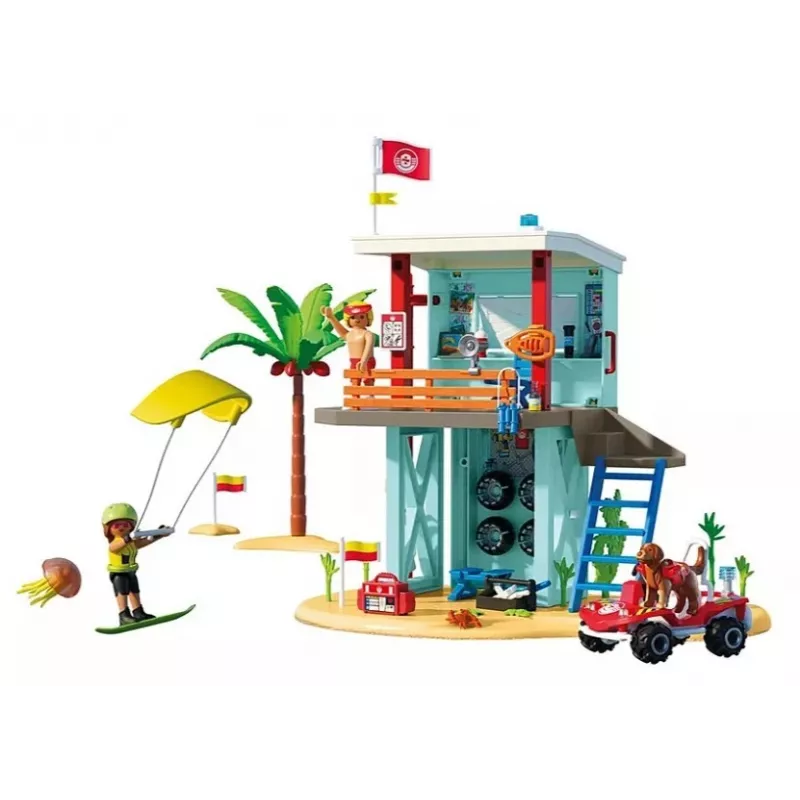 Žaislų rinkinys PLAYMOBIL gelbėjimo bokštas ir paplūdimio bagis 71903 – rinkinys su bokštu ir bagiu
