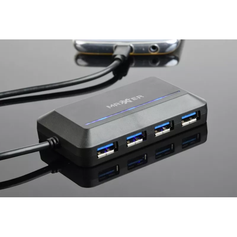 USB šakotuvas GEMBIRD ACT-HUB3C-4P — USB 3.2 Gen 1 Type-A priegloba prie 4 × USB 3.2 Gen 1 Type-C, 5000 Mbit/s, juodas