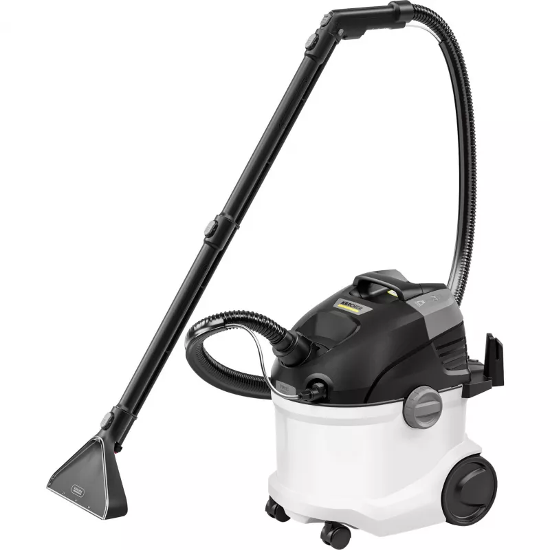 Cilindrinis dulkių siurblys Kärcher SE 5 — sausam ir šlapiam valymui, 1000 W turbina, 4 L nešvaraus / 4 L švaraus vandens talpos, 6 m laidas