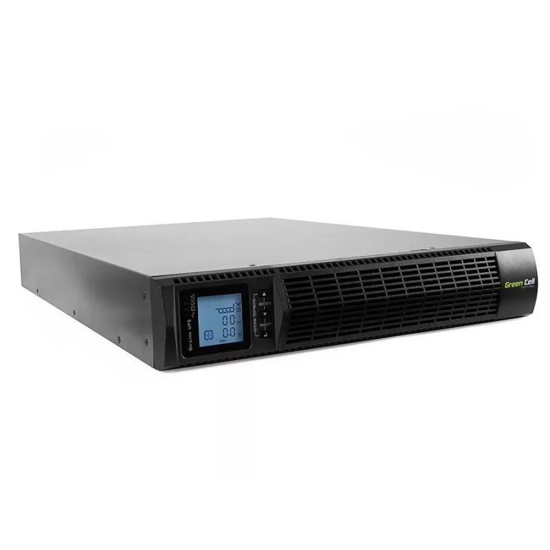 Nepertraukiamo maitinimo šaltinis Green Cell UPS15 — Internetinis dvigubos konversijos 3 kVA (2700 W), 6 kintamosios srovės lizdai, gryna sinusinė banga, LCD, bokštas, 6×12V/9Ah baterijos