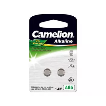 Mygtukinė baterija CAMELION AG5 (LR754, LR48) 1,5V — pakuotėje 2 vnt.