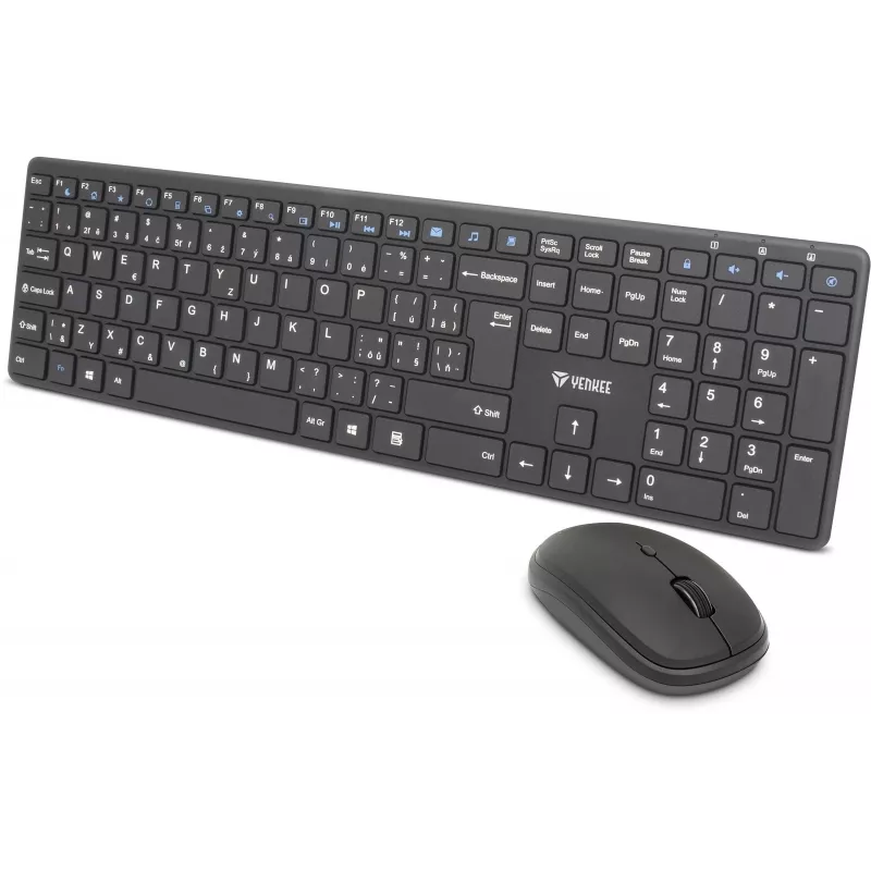 Belaidis klaviatūros ir pelės rinkinys YENKEE YKB 2008CS — 2,4 GHz USB, kompaktiškas išdėstymas