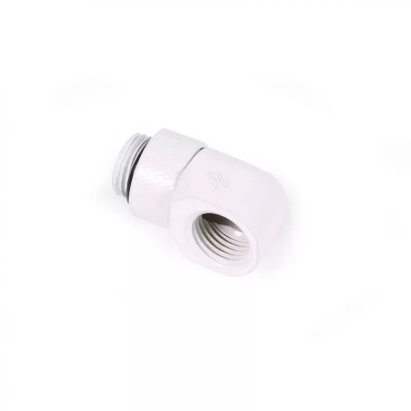 Alphacool 17619 suspaudžiamasis L formos adapteris, G1/4 (išor.) į G1/4 (vid.), pasukamas, baltas