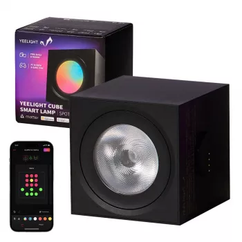 Išmanioji stalo lempa Yeelight Cube — įvairiaspalvė, Wi‑Fi/Bluetooth, 2,4 GHz, Bluetooth 5.0, AC 100–240 V, 1,5 m laidas, juoda