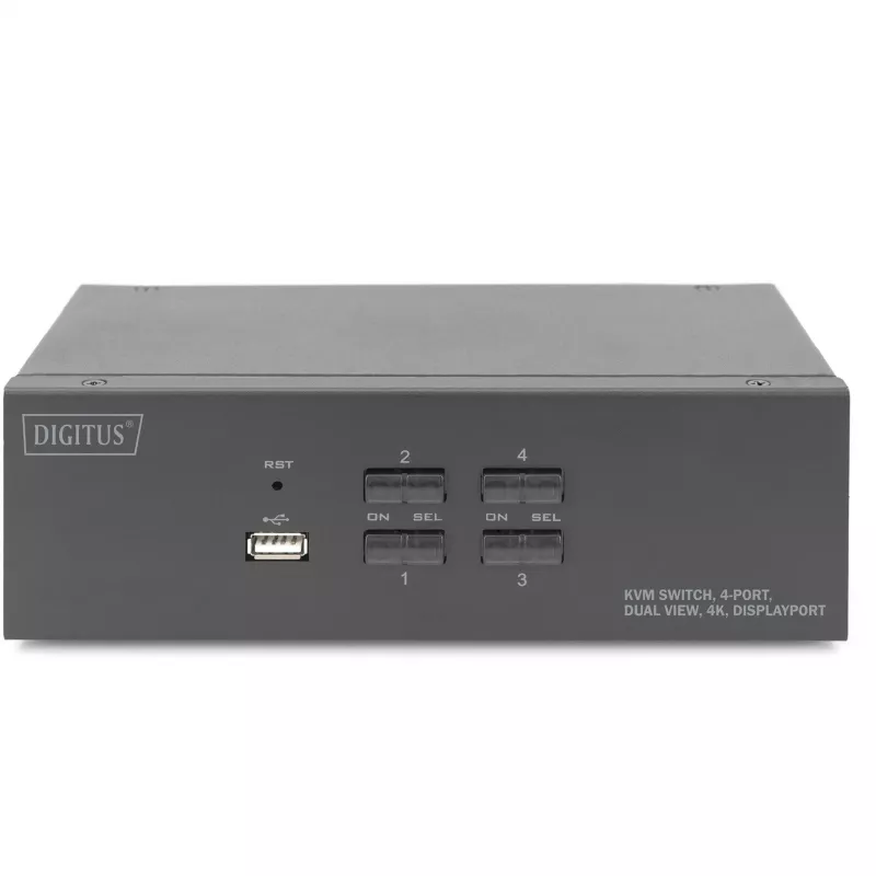 DIGITUS KVM jungiklis, 4 prievadų, dviejų ekranų, 4K, DisplayPort®