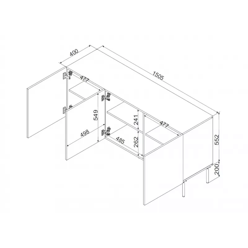Cama 3D komoda PALAZZO BIS 151x40x75 matinis juodas