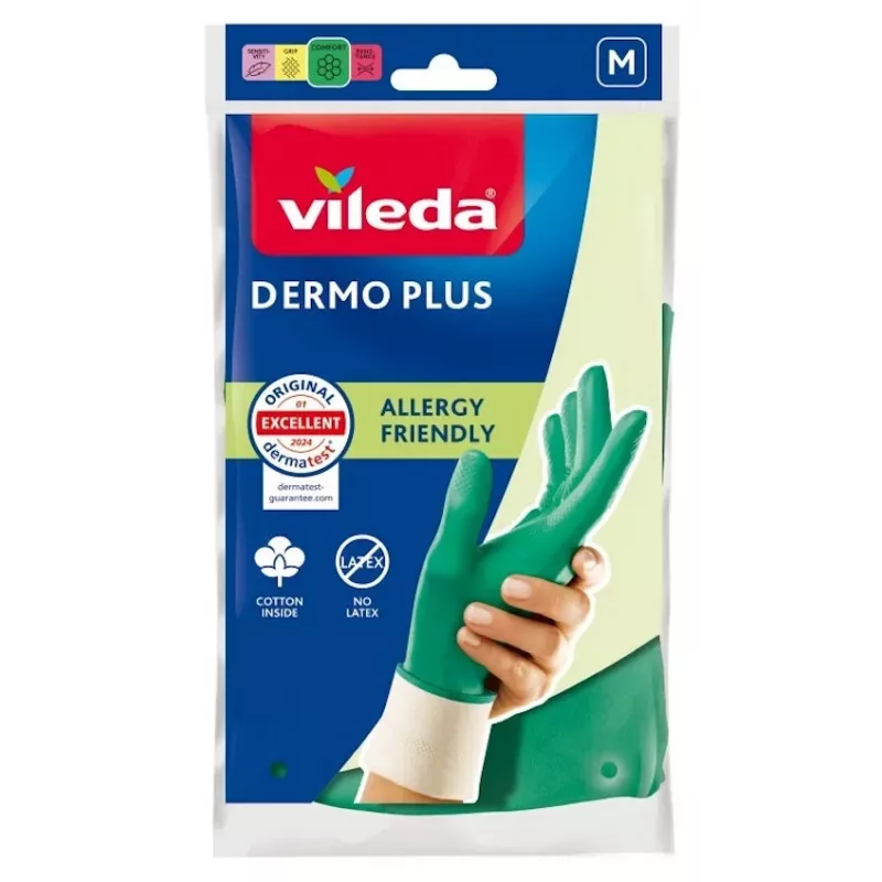 Vileda Dermo Plus ‘M’ pirštinės žalios, medvilnė, nitrilas