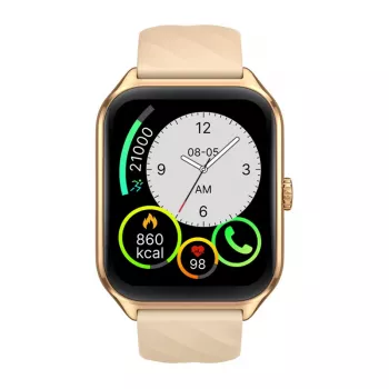 Išmanusis laikrodis Zeblaze GTS 4 — 1.94 colio (4.93 cm) AMOLED 466×466 px, jutiklinis ekranas, Wi‑Fi, metalinis korpusas, smėlio spalvos silikoninis dirželis