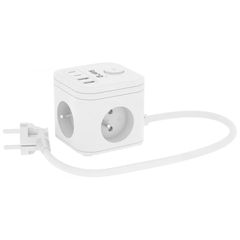 Kištukinis lizdas Kerg SMART su 3 lizdais ir 4 USB (USB-A + USB-C), 1,5 m kabeliu, 16A/250V