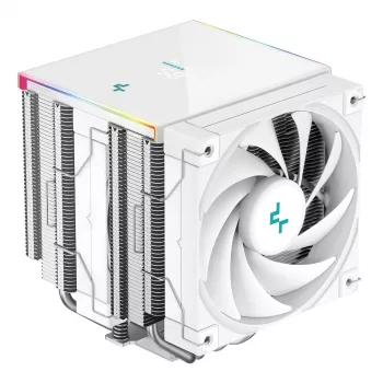 Oro aušintuvas DeepCool AK620 Digital SE White — dvigubi 120 mm ventiliatoriai, 6 šilumos vamzdeliai, PWM, LGA 1700 palaikymas, įmontuotas ekranas