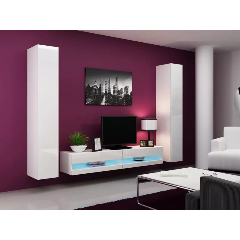 TV staliukas cama meble VIGO NEW 30/180/40, balta blizgi viršutinė dalis, medienos drožlių plokštė, 1800×400×300 mm
