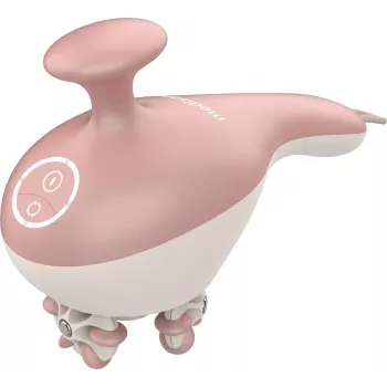 Rankinis riedėjimo masažuoklis Medisana AC 950 — belaidis Li‑Ion, 2 galios lygiai, ergonomiškos rankenos, 381 g, rožinis auksas/baltas