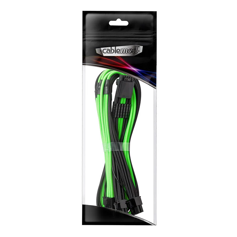 CableMod C-Series PRO ModMesh 12VHPWR į 3x PCI-e kabelis, skirtas Corsair - 60 cm, juoda / šviesiai žalia