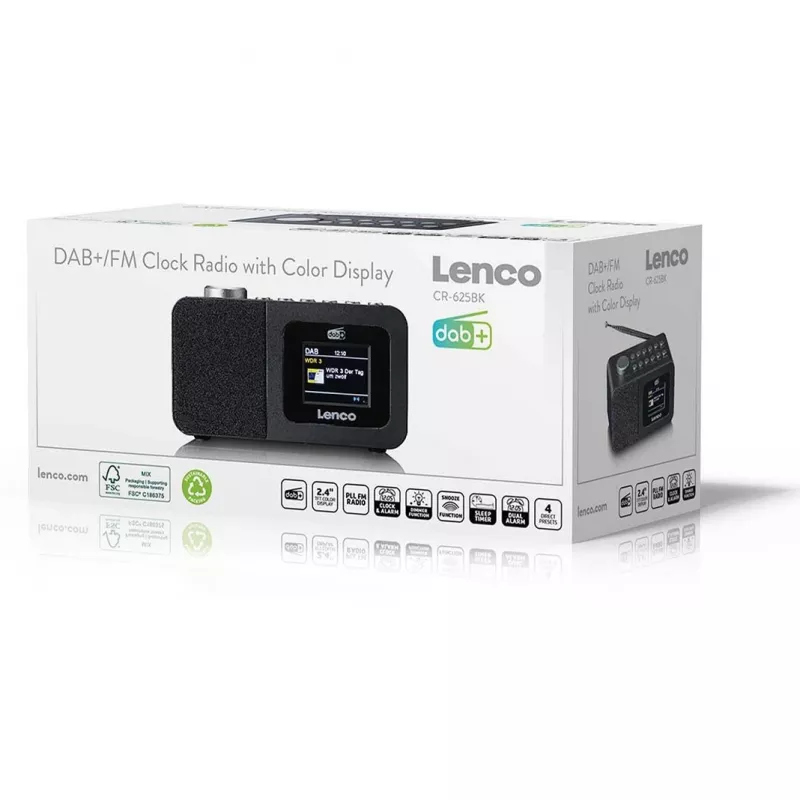 Stalinis radijas Lenco CR-625BK — FM/AM imtuvas su Bluetooth, juodas