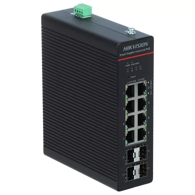 Valdomas tinklo jungiklis Hikvision DS-3T1512HP-SI-8P4F Gigabit Ethernet 8 prievadai PoE
