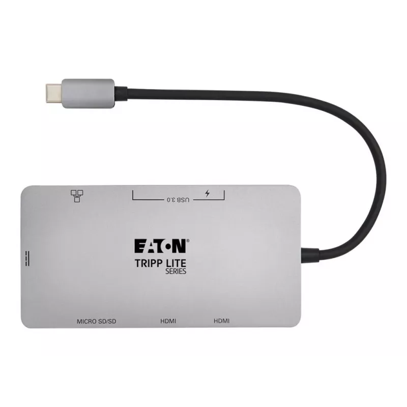 Eaton Tripp Lite USB-C Dock, Dual Display - 4K 60 Hz HDMI, USB 3.2 Gen 1, USB-A Hub, GbE, Memory Card, 100W PD Charging, Gray - docking station - USB-C - 2 x HDMI - 1GbE (U442-DOCK