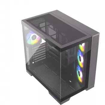 Silentware View A-RGB Juoda PC korpusas VIEWJuoda — vidutinio dydžio bokšto korpusas su A-RGB apšvietimu