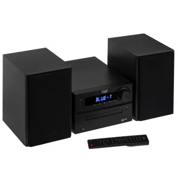 Mini Hi-Fi stereosistema Adler AD 1917 — Bluetooth V5.3, CD/USB/MP3, 2×25W RMS, FM imtuvas, 4 juostų ekvalaizeris, AUX, juoda