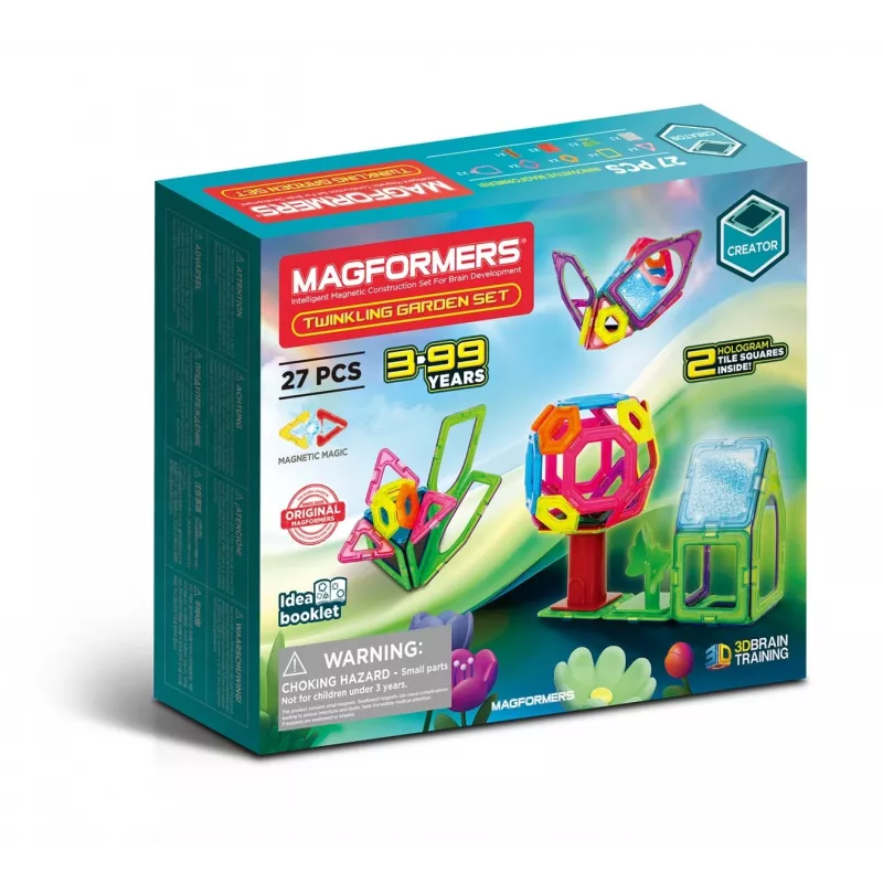 Magnetinis konstruktorius MAGFORMERS Twinkling Garden — 27 dalys, magnetinės statybinės plytelės